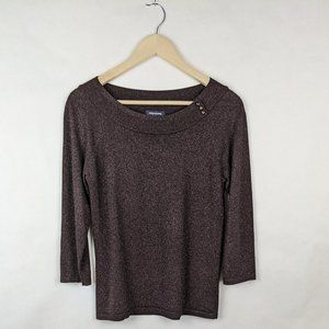 Jones New York Round Neck Metallic Long Sleeve Top